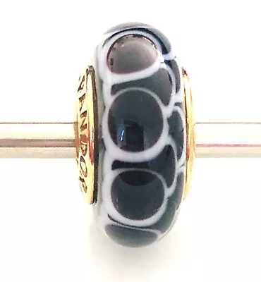 Pandora 14K Yellow Gold Black Lotus Murano Glass Charm Bead - 750504 • £218.95