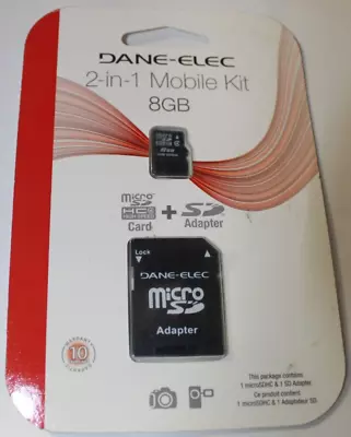 Dane-Elec 8GB Micro SD HC Class 4 Memory Card With Micro SD Adapter • $5.99