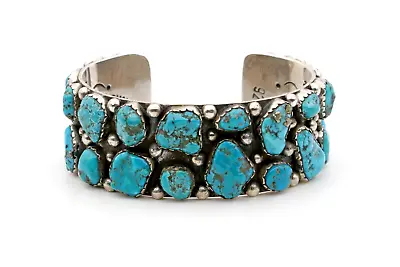 Mens Turquoise Stone Wide Open Cuff Sterling Silver 925 Native American Bracelet • $459