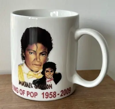 MICHAEL JACKSON White Ceramic MUG Yellow Bow Tie WITH COMMEMORATIVE DATES • $16.02