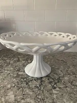 Vintage Large Westmoreland Milk Glass Lace Edged Footed Fruit Bowl • $60