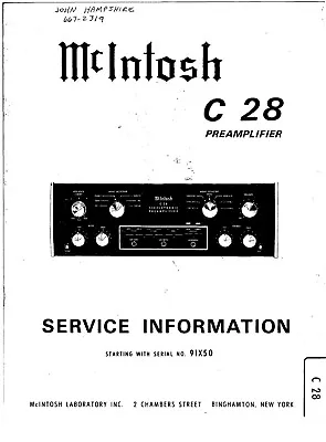 Service Manual Instructions For McIntosh C 28 • $12.48