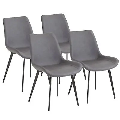 Set Of 4 Dining Chairs Faux Leather Metal Legs Modern Kitchen Chairs Padded • $186.99