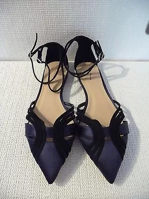 New J.crew Collection Suede And Satin Ankle-strap Flats E4670 Navy  7.5 $198  • $98