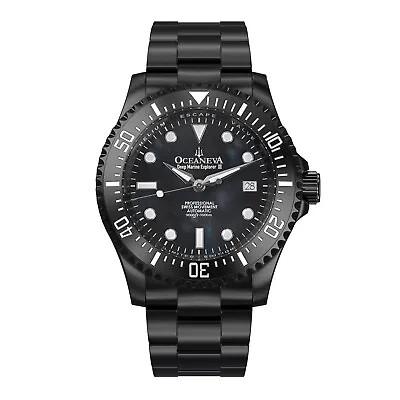 Oceaneva™ Men's Deep Marine Explorer III 3000M Watch Black Mother Of Pearl • $549