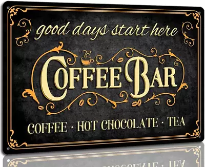 Coffee Bar Sign Hot Chocolate And Tea Vintage Metal Plaque Signs For Kitchen Caf • $19.60