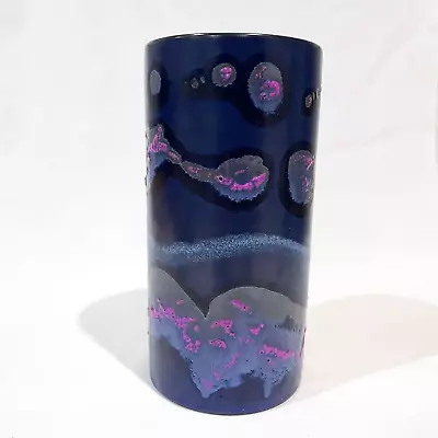 Vintage Knabstrup Pottery Vase Denmark Purple Blue Black Glaze 7.75  Tall • $58.26