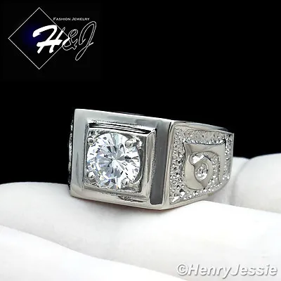 MEN's Stainless Steel Silver 1CT Round Cubic Zirconia Bling Ring Size 7-13*R19 • $15.99