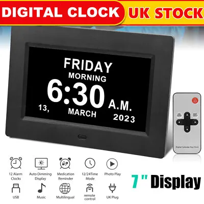 Extra Large Dementia Clock 7  Digital Calendar Day Clocks LED Alarm Clock Wall • £28
