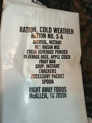 Vintage Right Away Foods Ration Cold Weather Meal Menu 3-A 1x • $39.99