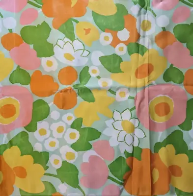 Vintage Mid Century Large Scale Floral Satin Fabric Marimekko-like 44  By 120  • $139.12