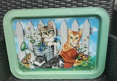 Vintage 1980's Ross Avidon Art Tin Metal TV Lap Tray Cats Kittens Farmhouse Cute • $24.99