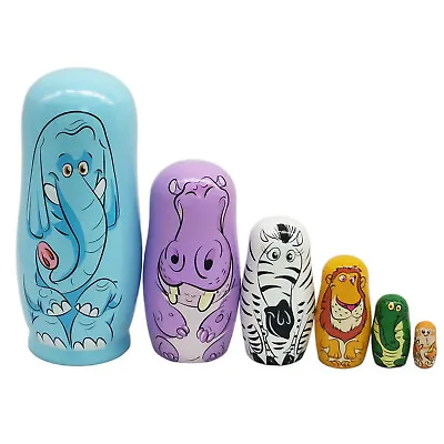 6 Pcs Cartoon Animal Matryoshka Russian Nesting Dolls Matrioska Babushka Wooden • £13.49