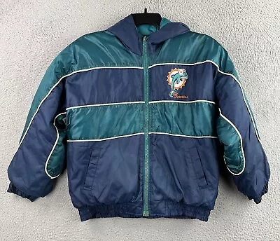 Vintage Miami Dolphins Puffer Jacket YOUTH Large Reversible NFL Pro Player 90s • $31.49