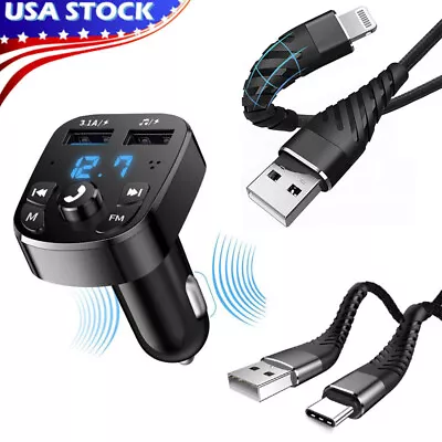 Bluetooth 5.0 Car Wireless FM Transmitter Adapter 2USB PD Charger AUX Hands-Free • $6.29