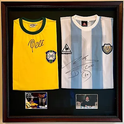Pele And Maradona Framed Autographed Jerseys With Photographs • $2900