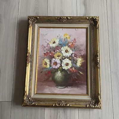 Vintage Original Floral Oil Painting Still Life 1970s Double Gold Framed Signed • $112.50