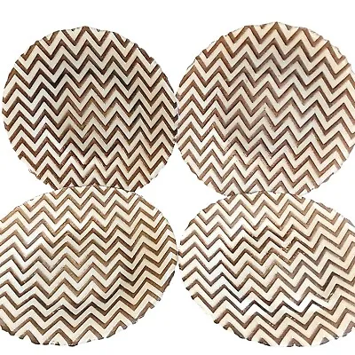 Vietri Glass Plates Set Of 4 Chevron Taupe 8.5  Made In Turkey Silver Backs  • $28.99