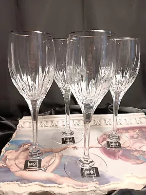 4 Mikasa Arctic Lights Platinum 9  Crystal Water/Wine Goblets Set - New • $73.99