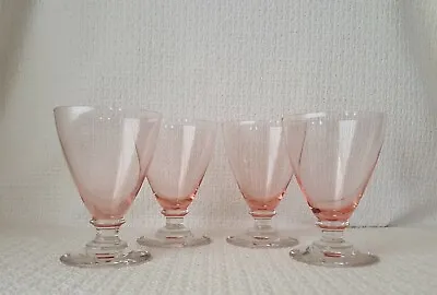 Vintage Elegant Glass Water Or Iced Tea Glasses Pink Bowl Clear Stem ~ Set Of 4 • $29.99