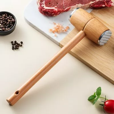 Meat Tenderizer Mallet Metal Teeth End Steak Pointed Round Wooden Hammer • £5.99