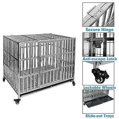 $189.99 • Buy Used 48  Stackable Dog Kennel Stainless Steel Pet Cage Crate For X-Large Dog