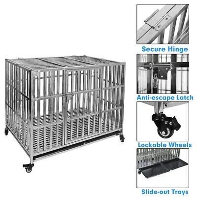 $189.99 • Buy Used 48  Stackable Dog Kennel Stainless Steel Pet Cage Crate For X-Large Dog