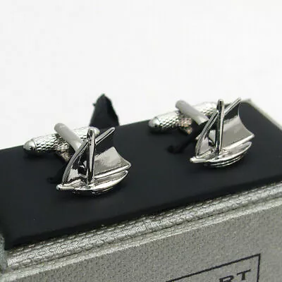 Sailing Yacht Boat Cufflinks Design Cufflinks Plus Onyx-Art CK640 • $16.12