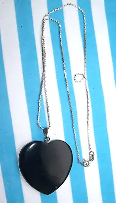 Necklace Jewellery Glass Black Heart Pendant Box Link Chain 925 Silver • £12.99