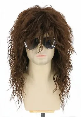 80s Men's Wigs Brown Mullet Wigs Halloween Costumes Men's Wigs Punk Heavy Metal • $35.69