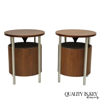$495 • Buy Lloyd's Speaker Model 2W22-148A Teak & Aluminum Round Mid Century Speakers- Pair