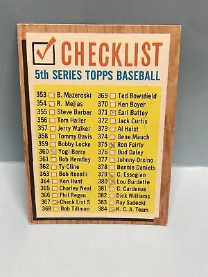 JA3453 1962 Topps Checklist #367 5th Series Marked Ex-Mt • $0.99