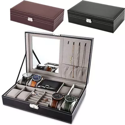 Jewelry Box Watch Organizer Storage Case With Key Lock And Mirror For Men Women • $30.89