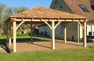 6 X 6m  Hipped Roof Oak Gazebo Kit With 8 Posts | Garden Structure Carport | • £7860