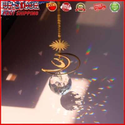 £5.89 • Buy Moon Sun Ball Crystal Hanging Metal Pendant Rainbow Maker Home Garden Decor (19)
