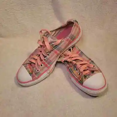 Converse Womens All Star Plaid Pink White Sneakers Size 8 Woven Fabric • £26.99