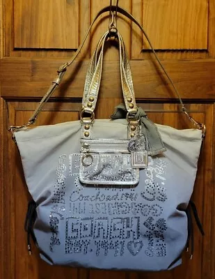 $275 • Buy Coach Poppy Ombre Storypatch Spotlight Rhinestone XL Shoulder Bag Tote 15312