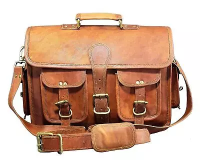 Men's Real Goat Vintage Brown Leather Messenger Shoulder Laptop Bag Briefcase • $80