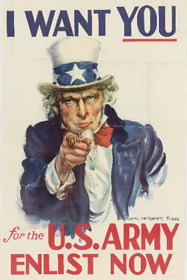 I Want YOU For The US Army Enlist Now. World War II Vintage Poster FREE SHIPPING • $34.99