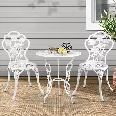 Outdoor Furniture Chairs Table 3pc Aluminium Bistro White • $181.63