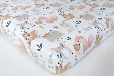 £6.49 • Buy FITTED SHEET FOR COT Bed Bedside Crib Mattress Cover Baby Animals Deer Fox Beige