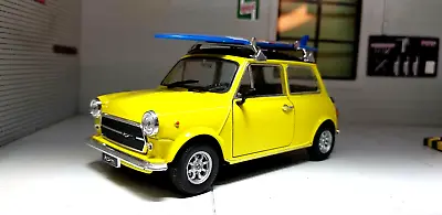 Mini Cooper 1300 Yellow 1974 With Surf Board Classic 1:24 Scale Diecast Model • £21.95