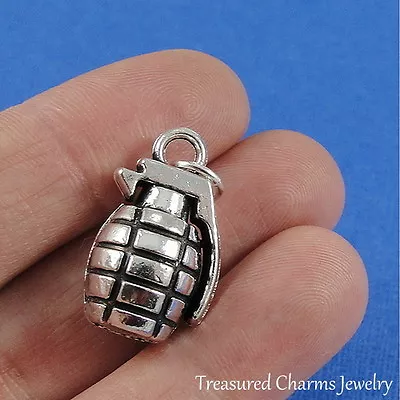 Silver Hand Grenade Charm - 3D Bomb Explosive Weapon Military Pendant NEW • $8.95