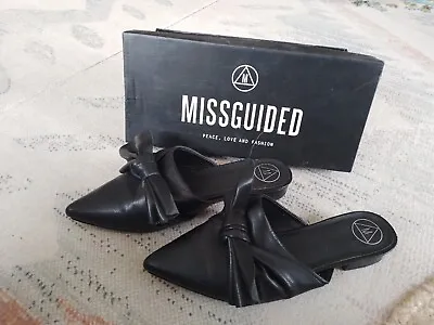 £10 • Buy Pretty Detail MISSGUIDED Knot Bow Pointed Mule Flat Shoe Slip On Boxed 5 Black
