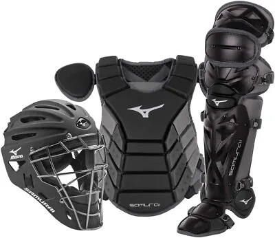 NIB Mizuno Samurai Youth 14  Baseball Boxed Catcher's Gear Set Black Grey • $389.77