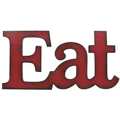 EAT Kitchen Decor Wall Vintage Style Rustic Wood RED Sign • $19.05