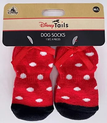Disney Parks Tails Pet Collection Dog Socks 1 Set 4 Pcs M/L Minnie Mouse Bows • $12.99
