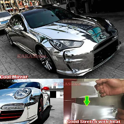 Stretchable Car Glossy Mirror Chrome Vinyl Wrap Decal Sticker Air Free Silver CF • $321.99