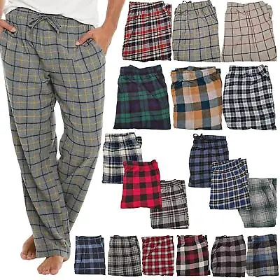 M&S Mens Brushed Fleece Pyjama Check Woven Flannel Bottoms Cotton PJ's Trousers • £8.99