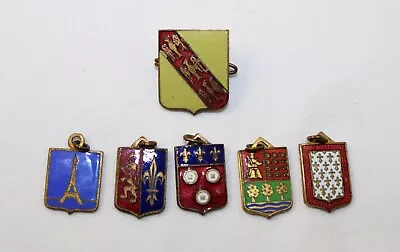 Various Vintage Metal & Enamel Coat Of Arms Shield Pin & 5 Charms • $0.99